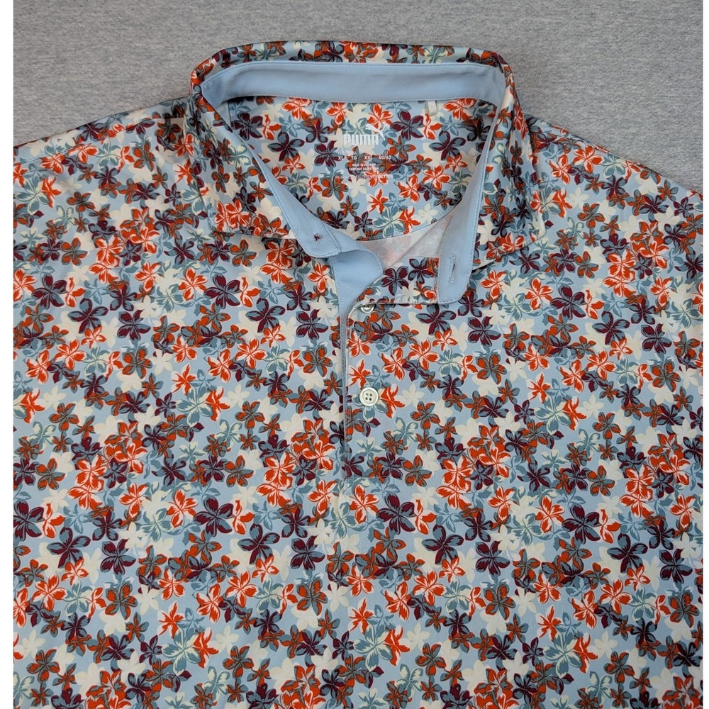 Puma MATTR Lillie Golf Polo Men's XL Silver Sky Red Floral 626986-02 - Picture 3 of 10
